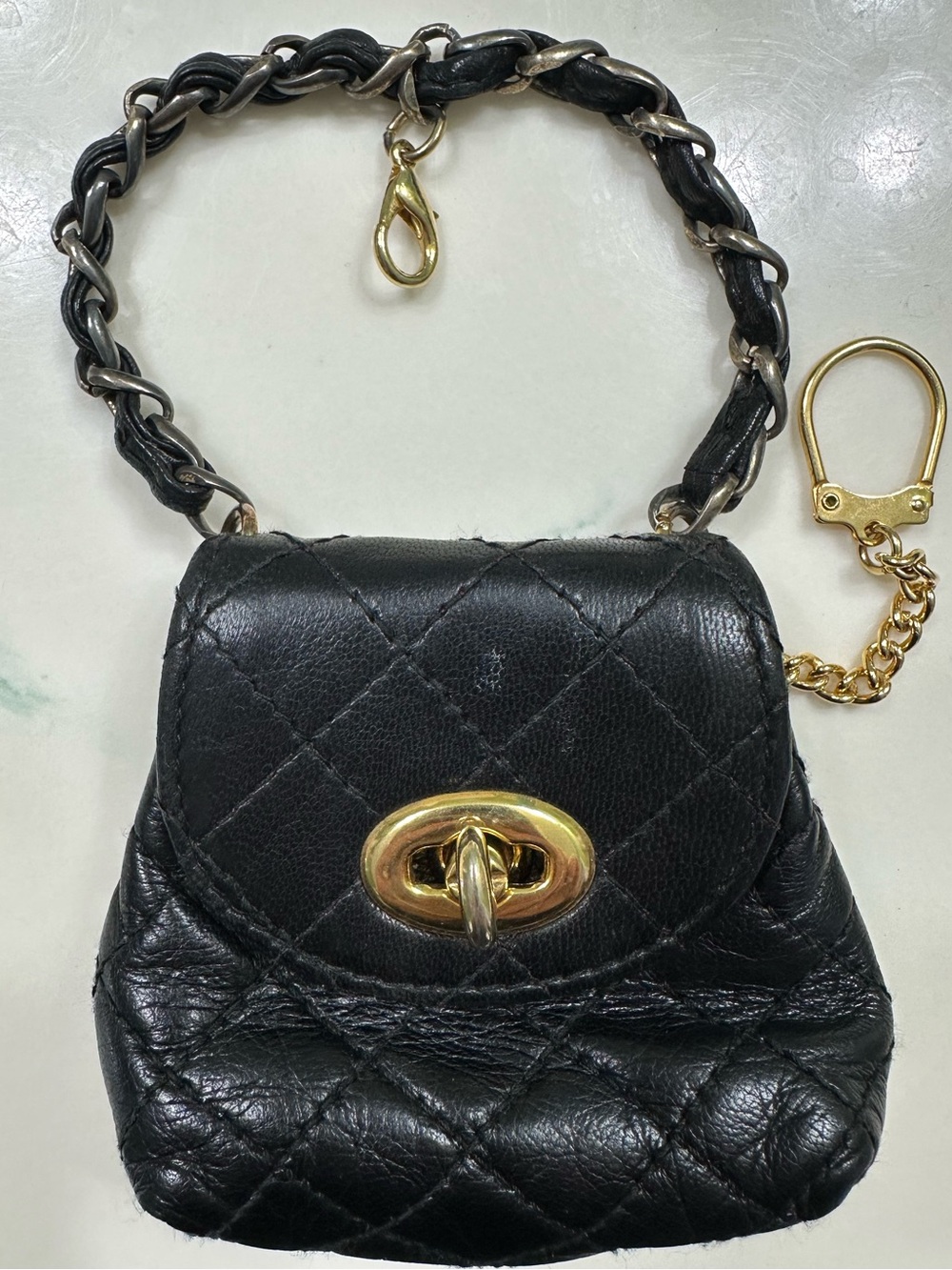 Vintage Saks Fifth Avenue quilted leather micro mini bag / keychain purse charm